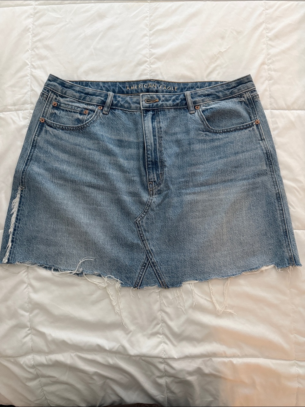 American Eagle Outfitters Medium Blue Denim Frayed Mini Skirt